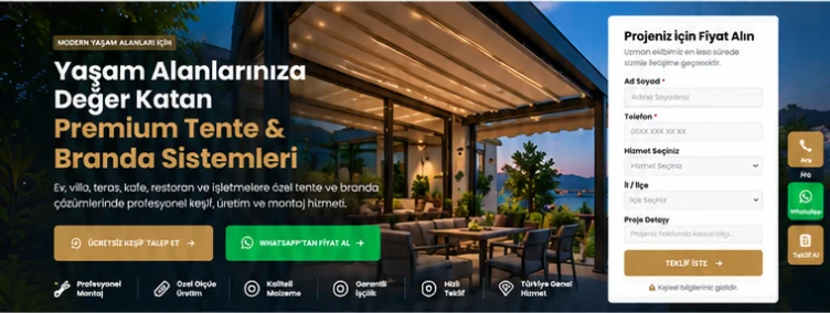 Premium dış mekan gölgelendirme uygulaması